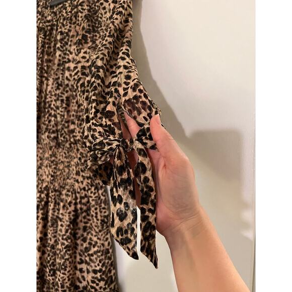 Rebecca Taylor J1701 Klynx Smocked Silk Blend Oat Dress Sz M - Picture 6 of 10